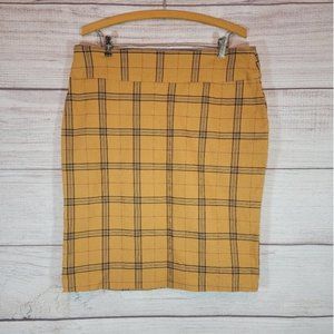 SOHO Apparel Ltd Plaid Pencil Academia Skirt With Back Slit Tan Size Large